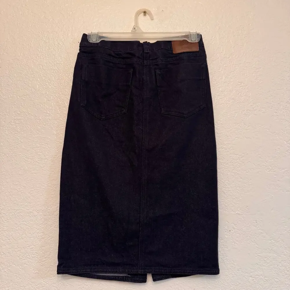 Max Mara Made in Italy Dark Wash Denim Pencil Mini Skirt Cotton Size 2 Classic